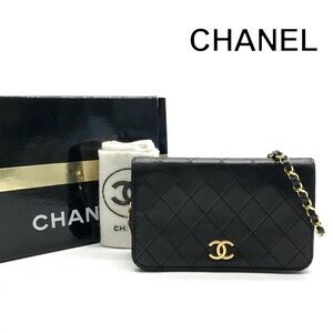 Authentic CHANEL black single flap lambskin 24k gold hardware shoulder bag